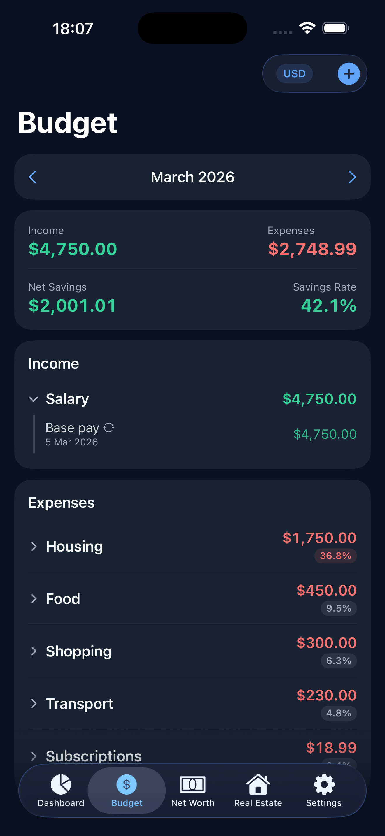 WealthPulse budget tracker