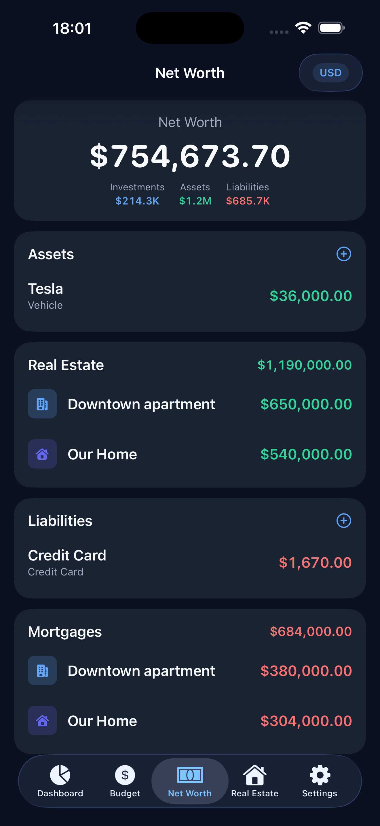 WealthPulse net worth view
